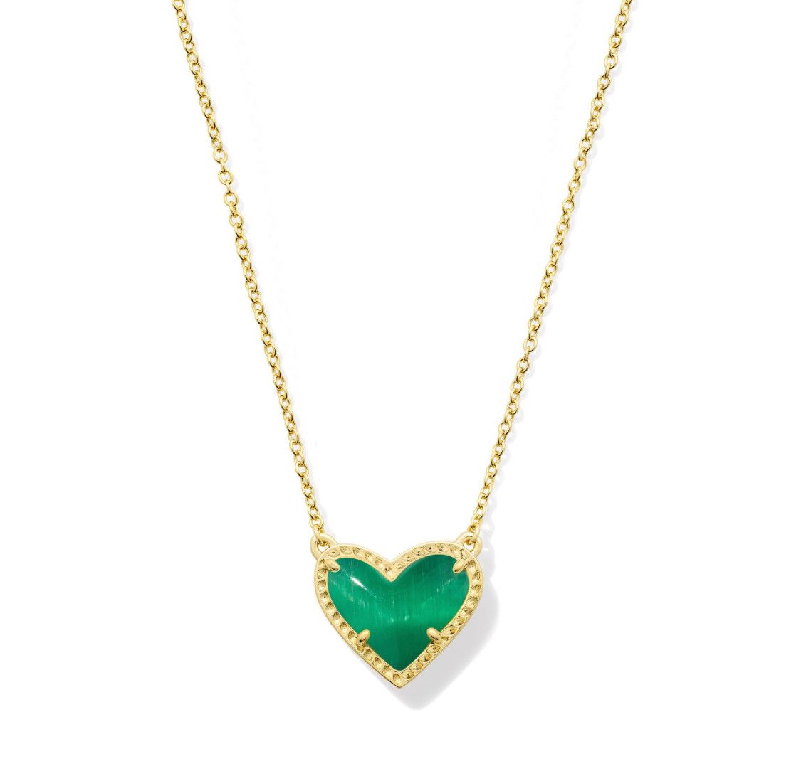 The Ari Heart Short Pendant Necklace in Gold Emerald Cat's Eye