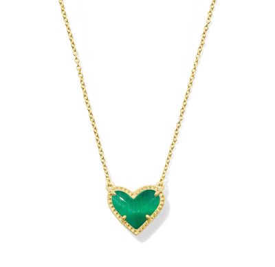 The Ari Heart Short Pendant Necklace in Gold Emerald Cat's Eye