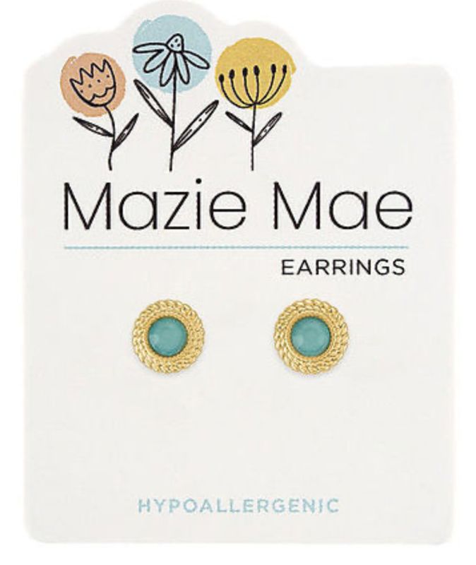 Mazie Mae Girls Earrings | Gold Braided Pacific Opal Stud