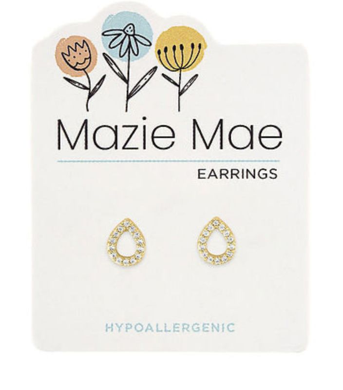 Mazie Mae Girls Earrings | Gold Open CZ Teardrop