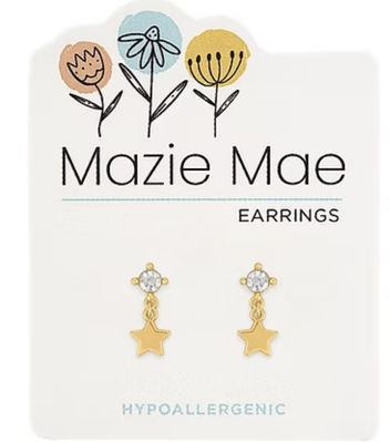 Mazie Mae Girls Earrings | Gold CZ Star Drop Stud
