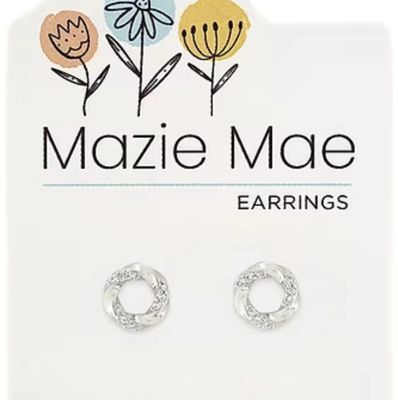 Mazie Mae Girls Earrings | Silver Twisted CZ Loop Stud