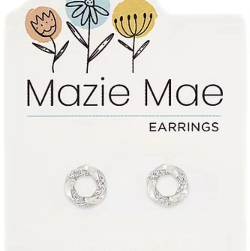 Mazie Mae Girls Earrings | Silver Twisted CZ Loop Stud