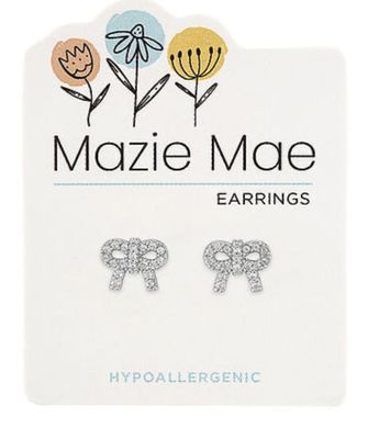 Mazie Mae Girls Earrings | Silver CZ Bow Stud