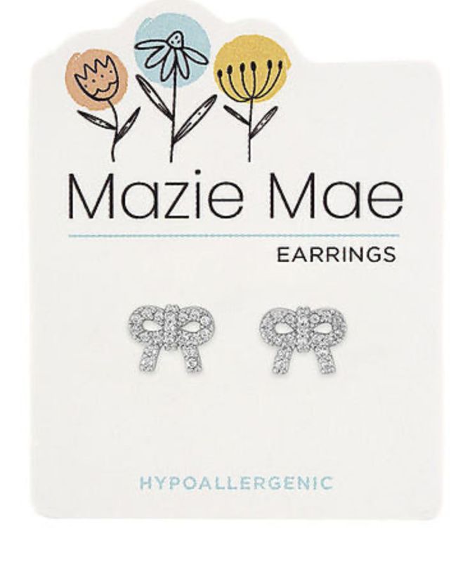 Mazie Mae Girls Earrings | Silver CZ Bow Stud