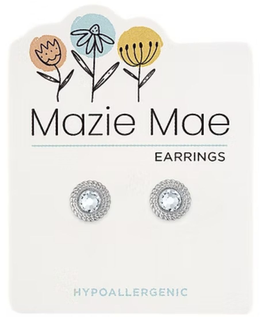 Mazie Mae Girls Earrings | Silver Braided CZ Stud