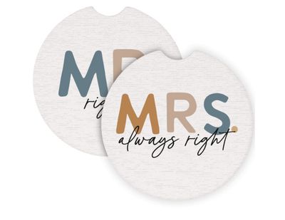 2 Pack Car Coaster Set | Mrs Always Right/Mr Right