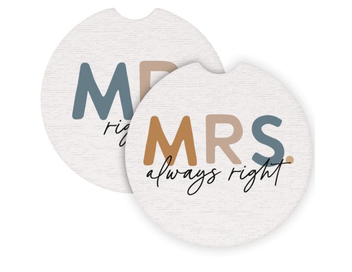 2 Pack Car Coaster Set | Mrs Always Right/Mr Right