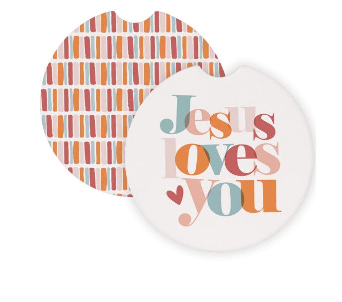 2 Pack Car Coaster Set | Jesus Loves You Stripes