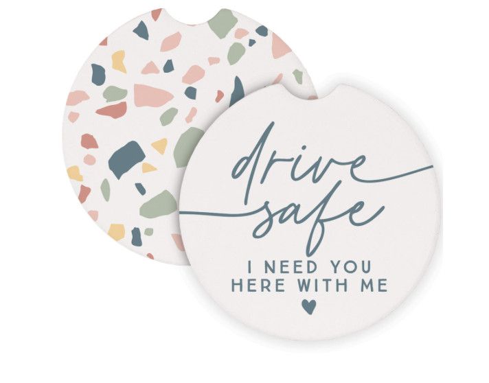 2 Pack Car Coaster Set | Drive Safe Blue Terrazzo