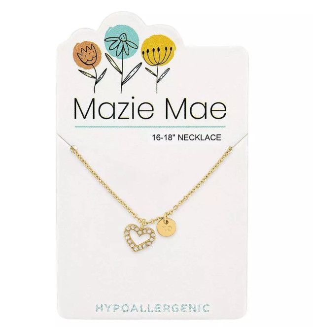 Mazie Mae Girls Necklace | Gold Open White Opal Heart &amp; XO Dangle