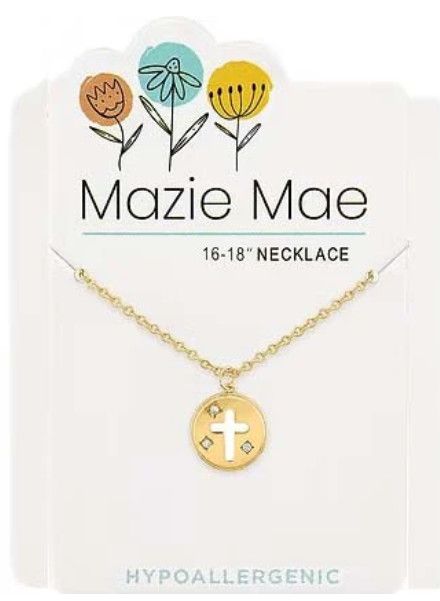 Mazie Mae Girls Necklace | Gold Round Cross