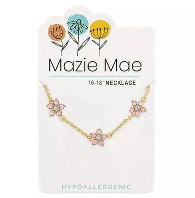 Mazie Mae Girls Necklace | Gold Rose Water Opal Flower Trio