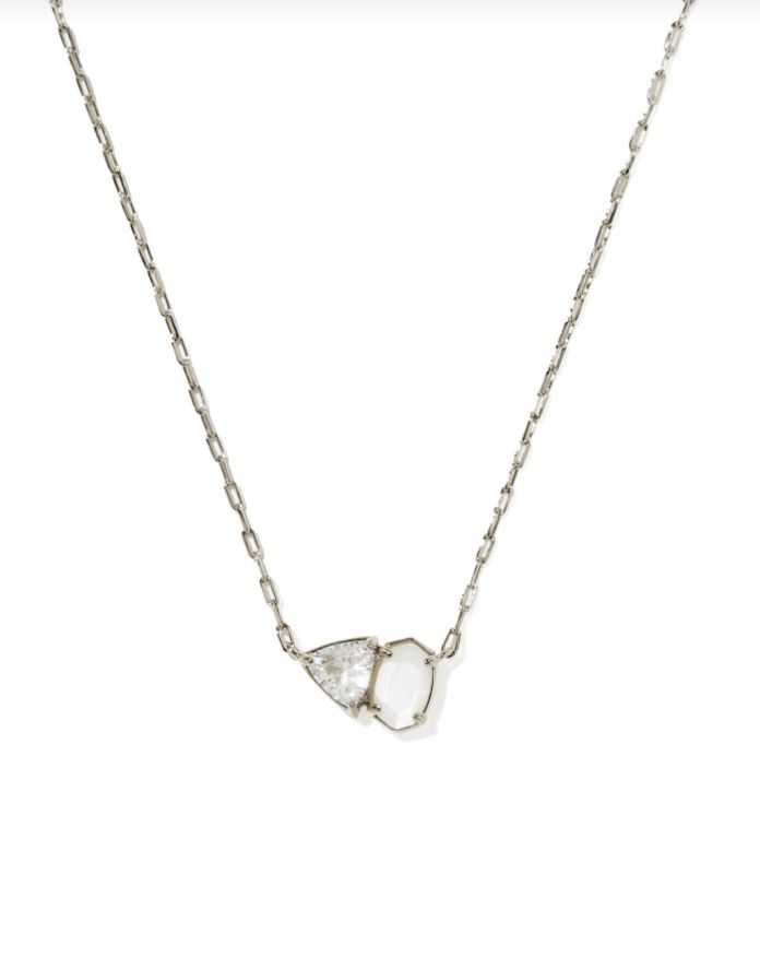 The Tatum Short Pendant Necklace in Neutral Mix, Color: Silver