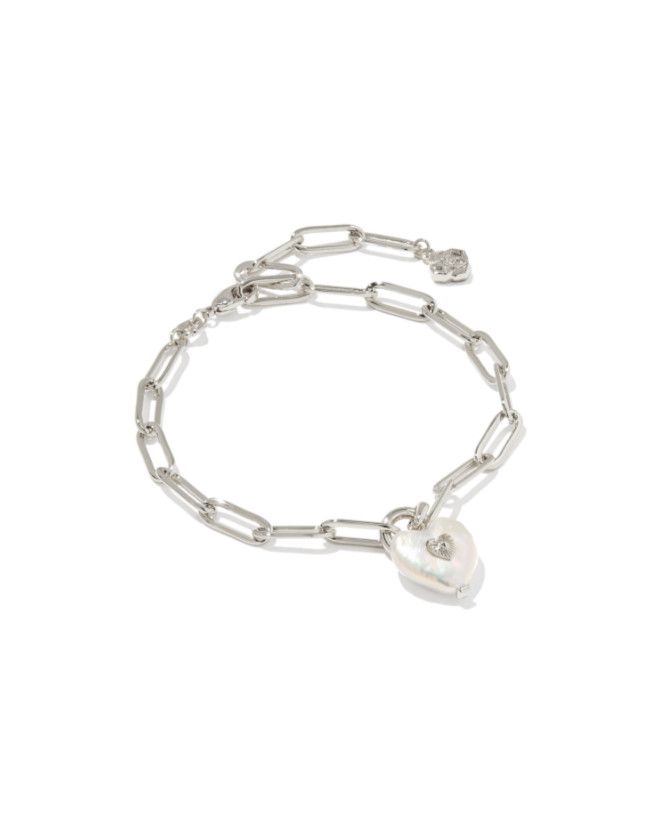 The Sasha Heart Delicate Chain Bracelet in Freshwater Cultured Pearl, Color: Silver
