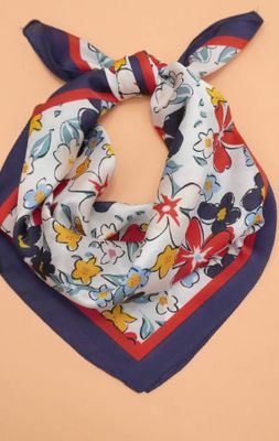 Large Bandana Scarf | Navy Floral White