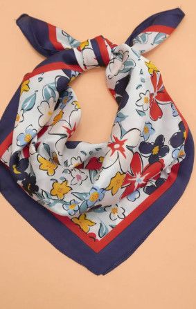 Large Bandana Scarf | Navy Floral White