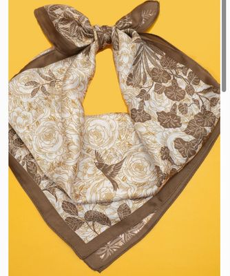 Large Bandana Scarf | Brown Floral