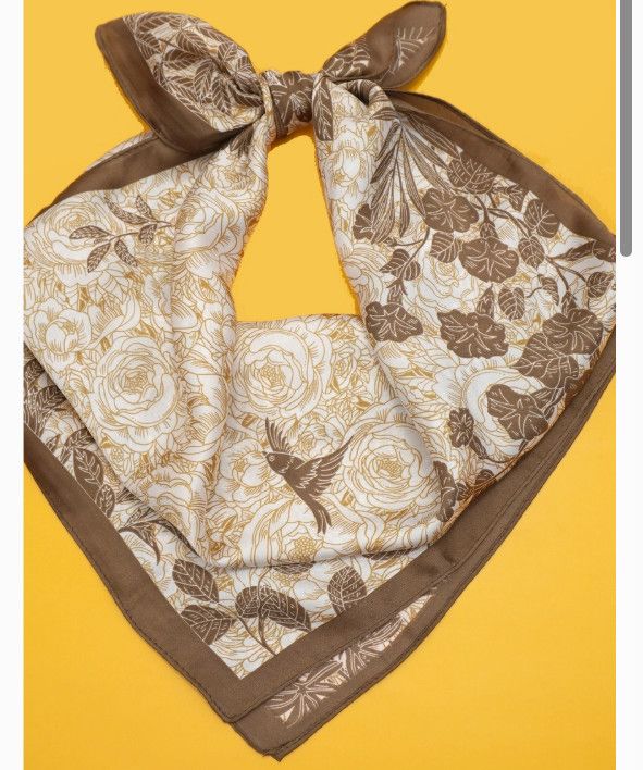 Large Bandana Scarf | Brown Floral