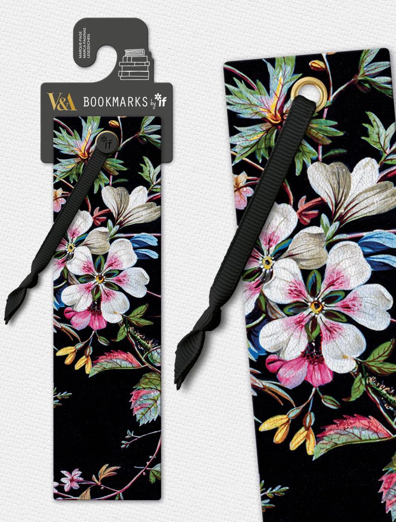 Black Floral Faux Leather Bookmark