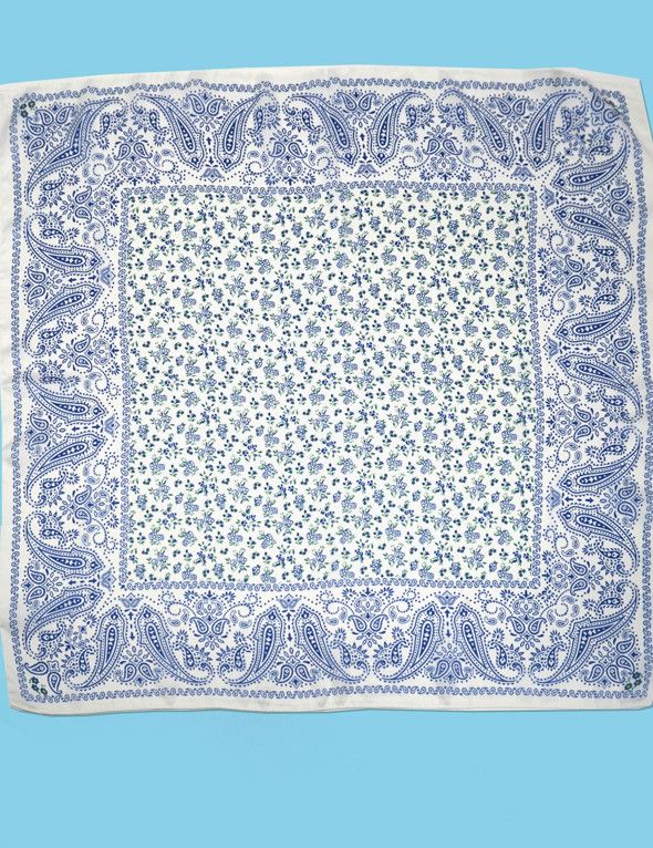 Large Bandana Scarf | Blue Toile Floral