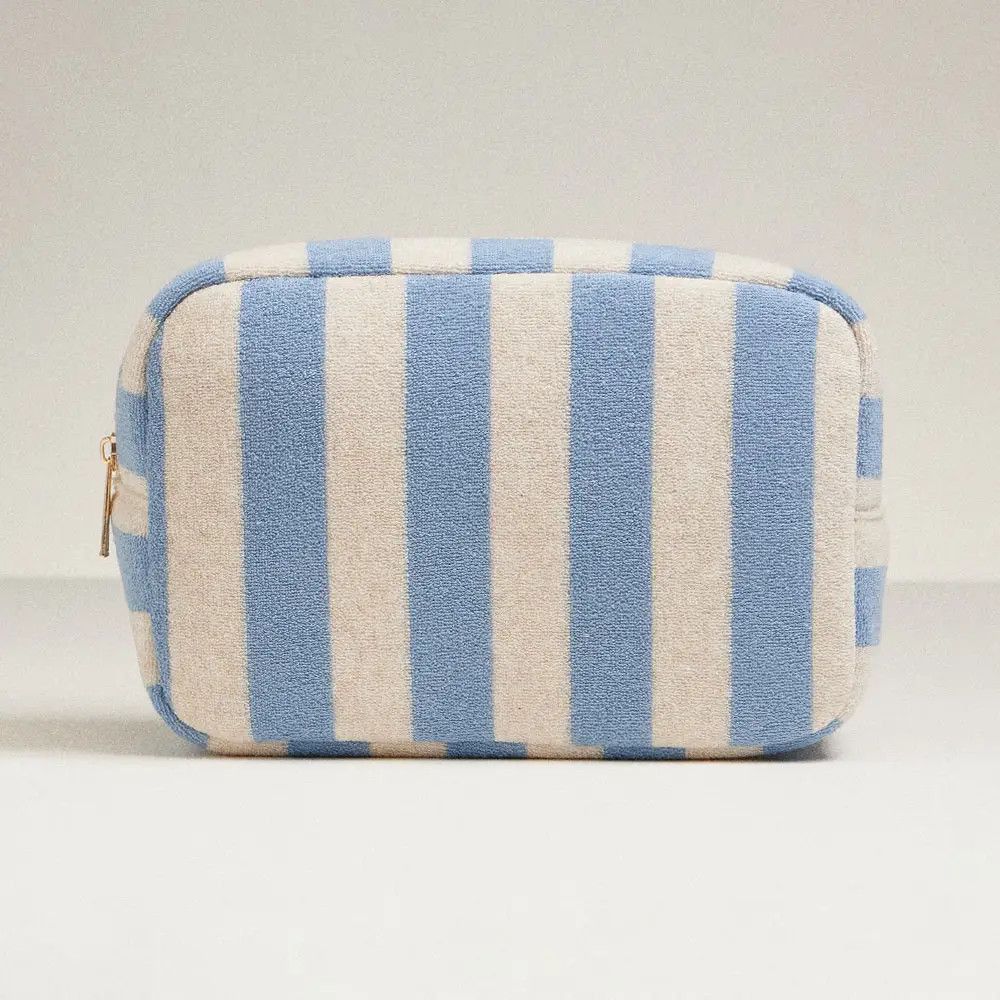 The Striped Cosmetic Pouch, Color: Denim