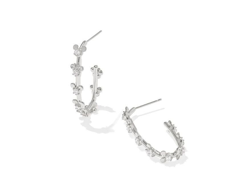 Disney x Kendra Scott Mickey Minnie Mouse Hoops Silver White Crystal