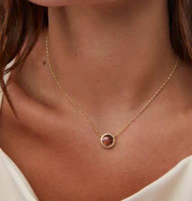 The Basketball Pendant Necklace in Orange Goldstone