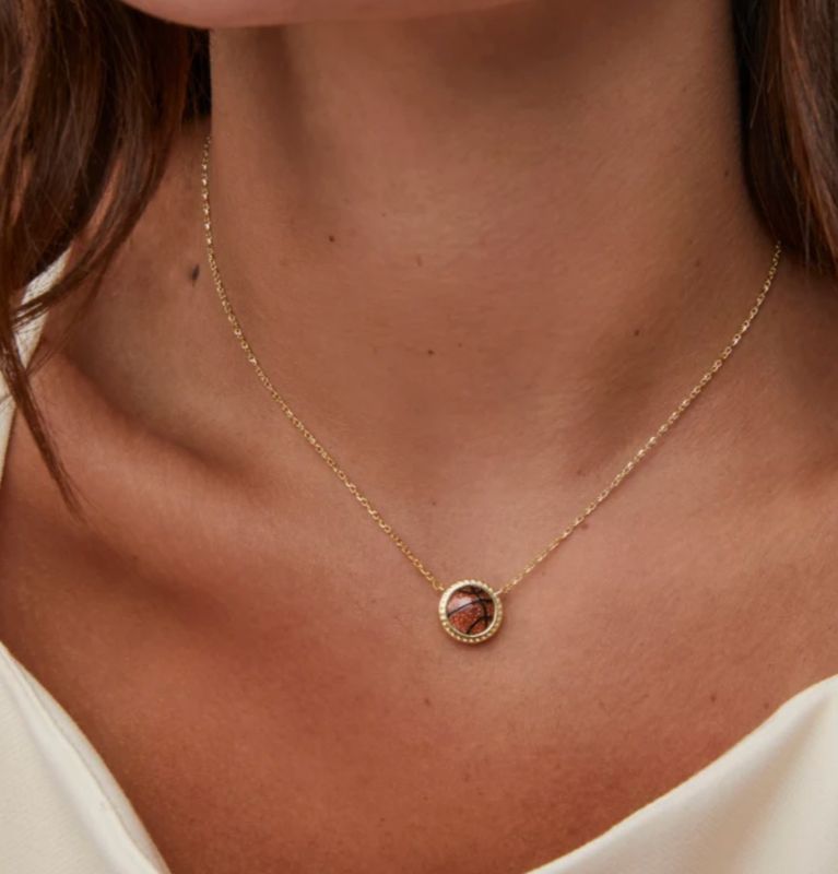 The Basketball Pendant Necklace in Orange Goldstone