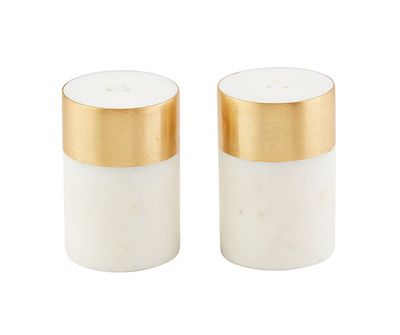 Brass &amp; Marble Salt &amp; Pepper Set White