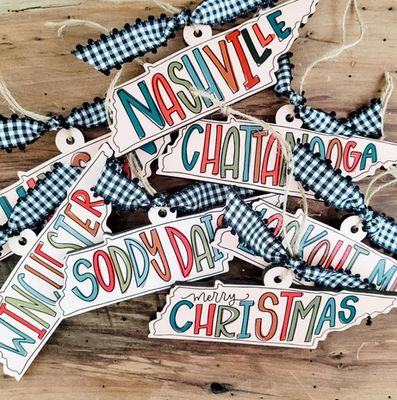 Multi Colored Wooden State Tennessee Ornaments