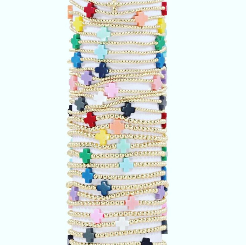 Enewton Signature Cross Gold Pattern 3mm Bead Bracelet 