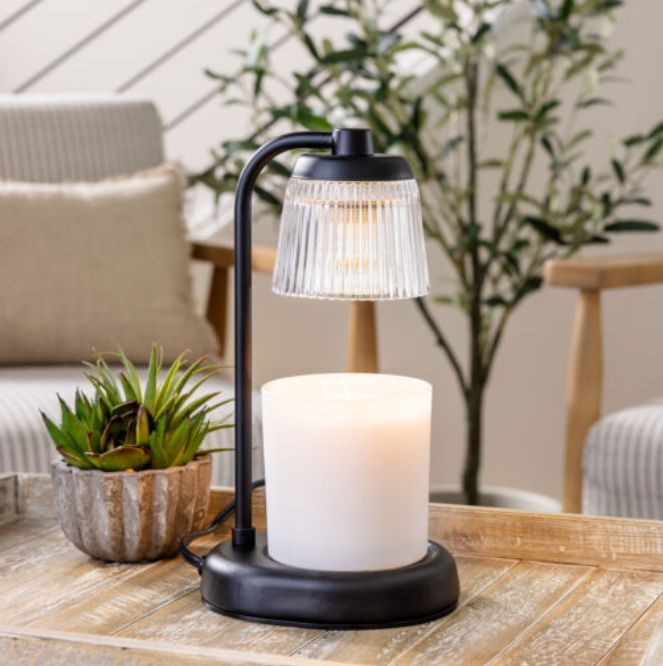 Fluted Glass Candle Warmer Lamp Black