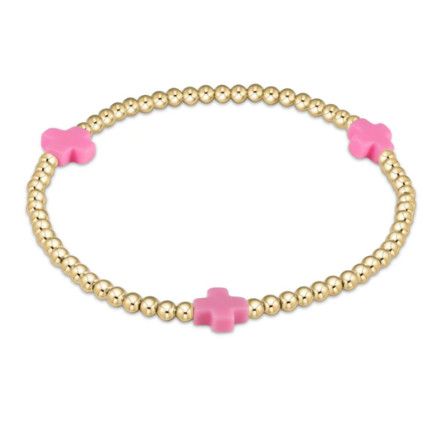 Enewton Signature Cross Gold Pattern 3mm Bead Bracelet , Color: Bright Pink