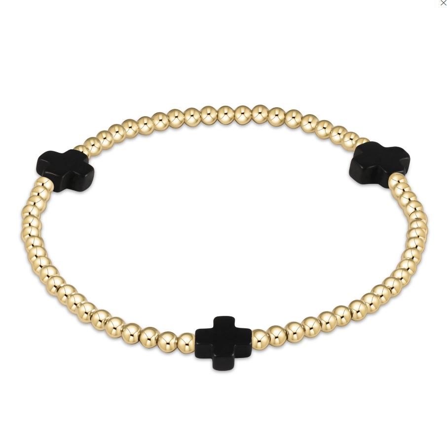 Enewton EXTENDS Signature Cross Gold Pattern 3mm Bead Bracelet, Color: Onyx