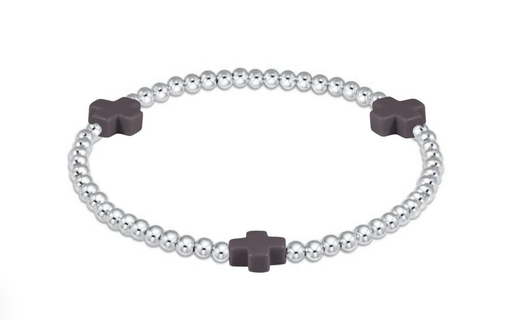 Signature Cross Sterling Pattern 3mm Bead Bracelet, Color: Charcoal