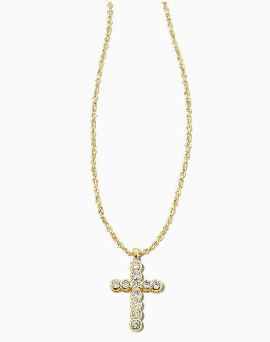 The White Crystal Cross Pendant, Color: Gold