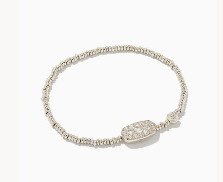 The Grayson Crystal Stretch Bracelet in White Crystal, Color: Silver