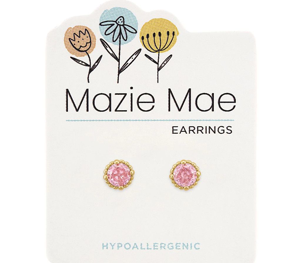 Mazie Mae Girls Earrings | Gold Beaded Rose Stud