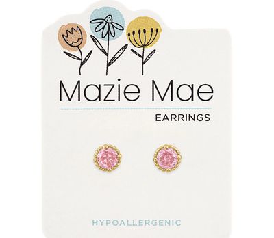Mazie Mae Girls Earrings | Gold Beaded Rose Stud