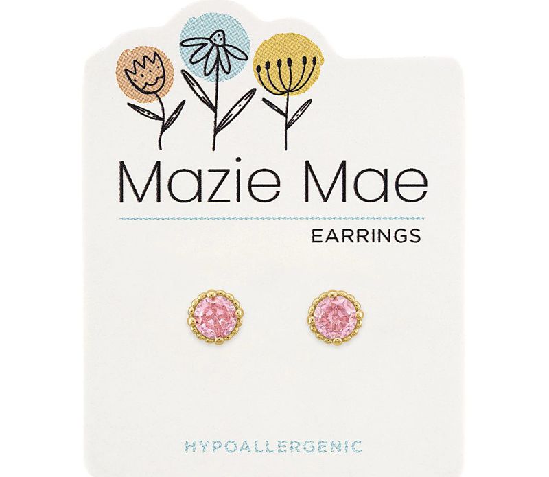 Mazie Mae Girls Earrings | Gold Beaded Rose Stud