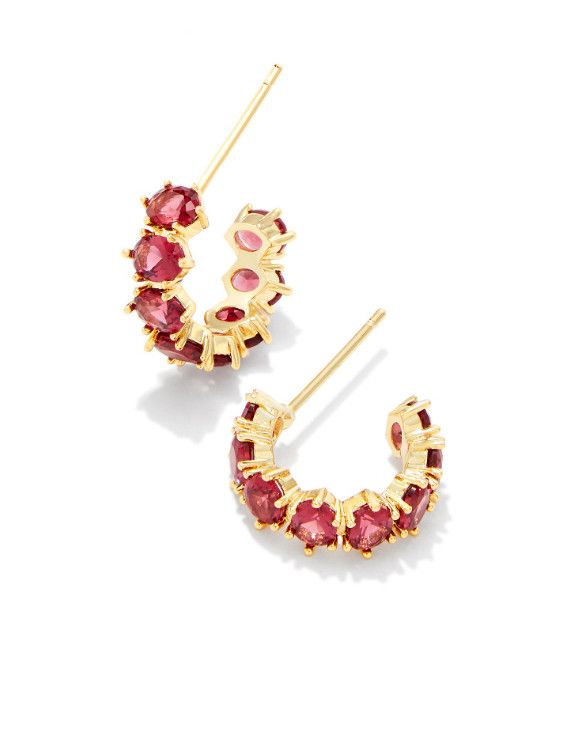 The Cailin Gold Huggie Earrings, Color: Red Crystal