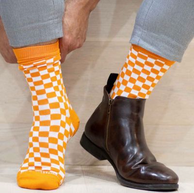 Men's Orange Checkerboard Socks