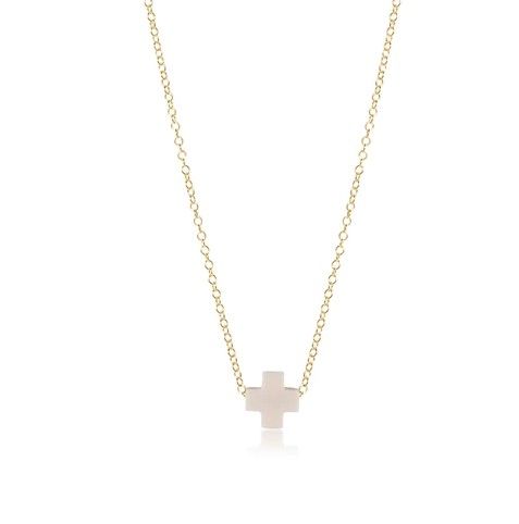 16" Signature Cross Gold Necklace, Color: Off White