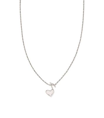 The Dolly Parton x Kendra Scott Ari Heart Music Note Vintage Silver Necklace in Iridescent  Drusy