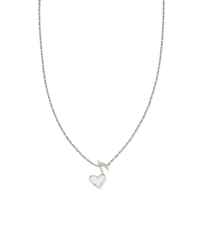 The Dolly Parton x Kendra Scott Ari Heart Music Note Vintage Silver Necklace in Iridescent  Drusy