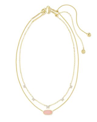 The Dolly Parton x Kendra Scott Gold Elisa Multi Strand Necklace in Light Pink Drusy