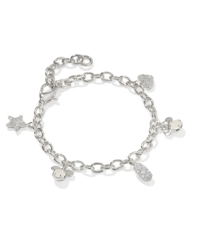 Disney x Kendra Scott | Mickey Minnie Charm Bracelet Iridescent White Mix, Color: Silver