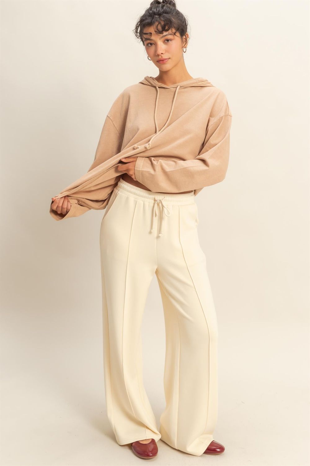 The Pintuck Wide Leg Pants, Color: Alpaca, Size: S
