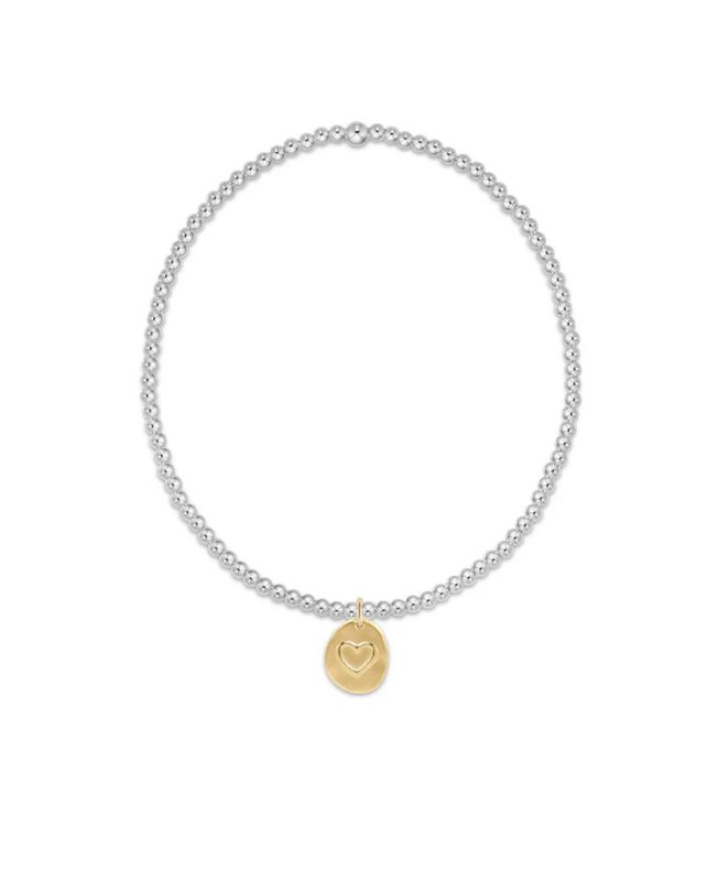 Classic Sterling Mixed Metal 2mm Bead Bracelet Inspire Love Small Gold Charm